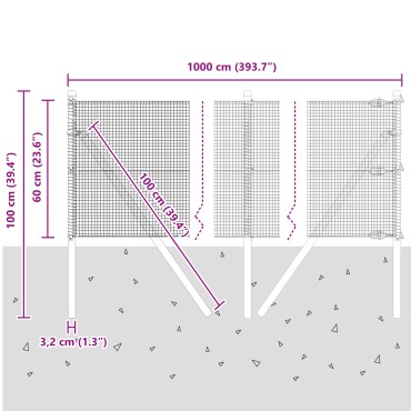 vidaXL Συρματόπλεγμα Σταθερού Εδάφους 10x0,6 μ Γκρι Δίχτυ