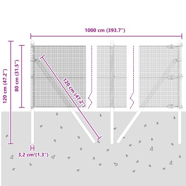 vidaXL Συρματόπλεγμα Σταθερού Εδάφους 10x0,8 μ Γκρι Δίχτυ