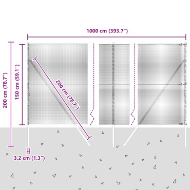 vidaXL Συρματόπλεγμα με 7 Στυλούς Γκρι 1.5x10 μ Μέταλλο