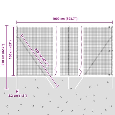 vidaXL Συρματόπλεγμα Σταθερού Εδάφους 10x1,6 m Γκρι Δίχτυ
