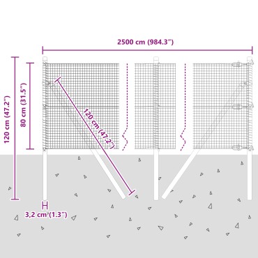vidaXL Συρματόπλεγμα με 13 Πόστες Γκρι 0.8x25 μ Χάλυβας