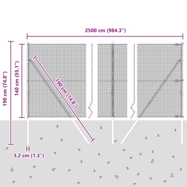 vidaXL Συρματόπλεγμα με 13 Πόδια Γκρι 1.4x25 μ Ατσάλι