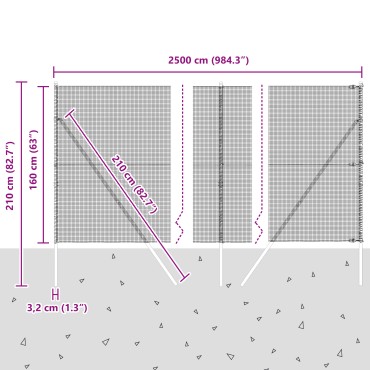 vidaXL Συρματόπλεγμα με 13 Πόλους Γκρι 1.6x25 μ Χάλυβα