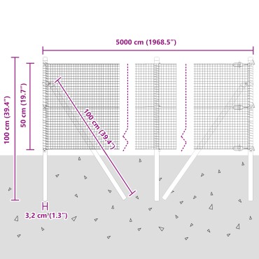 vidaXL Συρματόπλεγμα με 13 Πόστες Γκρι 0.5x50 μ Μέταλλο