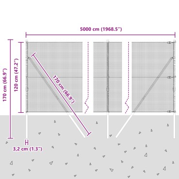 vidaXL Συρματόπλεγμα Σταθερού Εδάφους 50x1,2 m Γκρι Δίχτυ