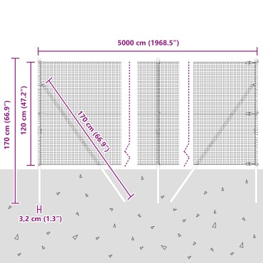 vidaXL Συρματόπλεγμα Σταθερού Εδάφους 50x1,2 m Γκρι Δίχτυ
