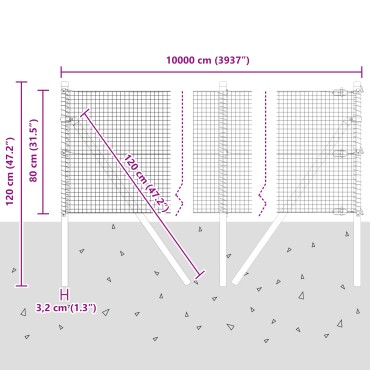 vidaXL Συρματόπλεγμα με 13 Πόλους Γκρι 0.8x100 μ Χάλυβας