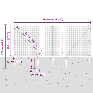 vidaXL Συγκολλητός Φράκτης με 7 Στήλες Στήριξης 1.2x10 μ Γαλβανισμένο Ατσάλι