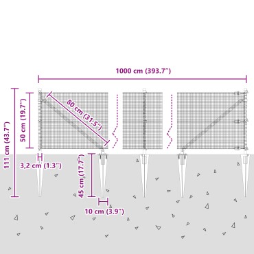 vidaXL Σετ Στυλών Φράκτη Σετ 2 Πράσινο Μέταλλο 10x0.5 μ Ανθεκτικό
