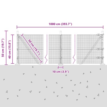 vidaXL Συρματόπλεγμα με Σκυρόδεμα 10x0,4 m Γαλβανισμένος Χάλυβας
