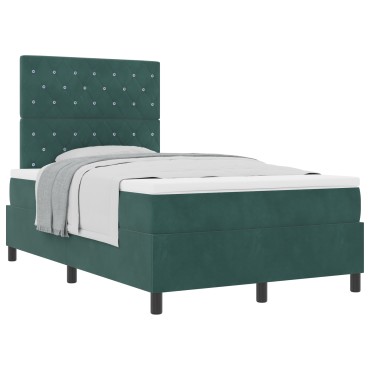 vidaXL Κρεβάτι Box Spring με Στρώμα Σκούρο Πράσινο Μικρό Διπλό Βελούδο