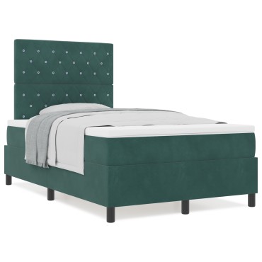vidaXL Κρεβάτι Box Spring με Στρώμα Σκούρο Πράσινο Μικρό Διπλό Βελούδο