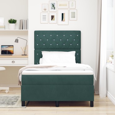 vidaXL Κρεβάτι Box Spring με Στρώμα Σκούρο Πράσινο Μικρό Διπλό Βελούδο
