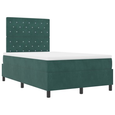 vidaXL Κρεβάτι Box Spring με Στρώμα Σκούρο Πράσινο Μικρό Διπλό Βελούδο