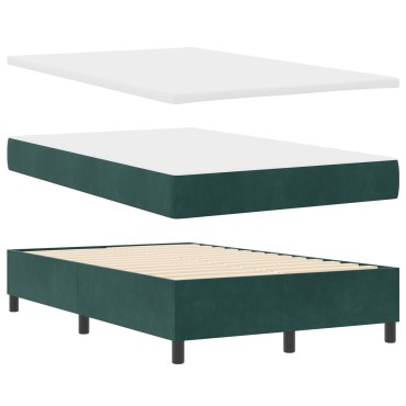 vidaXL Κρεβάτι Box Spring με Στρώμα Σκούρο Πράσινο Μικρό Διπλό Βελούδο