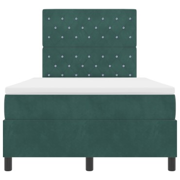 vidaXL Κρεβάτι Box Spring με Στρώμα Σκούρο Πράσινο Μικρό Διπλό Βελούδο