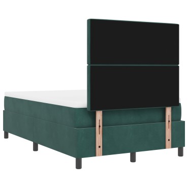 vidaXL Κρεβάτι Box Spring με Στρώμα Σκούρο Πράσινο Μικρό Διπλό Βελούδο