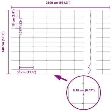 vidaXL Field Fence 1.4x25 m Γαλβανισμένο Ατσάλι