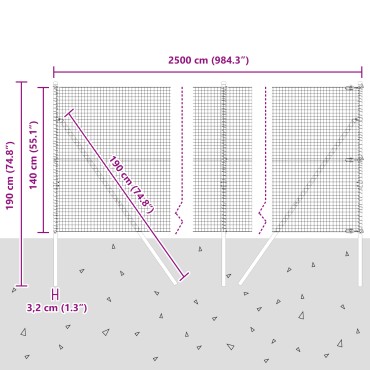 vidaXL Συρματόπλεγμα με 13 Στήλες 1.4x25 μ Γαλβανισμένο Ατσάλι