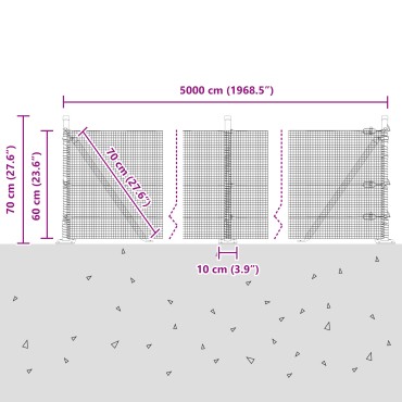 vidaXL Φράχτης Welded Wire με 13 φλαντζωτούς στύλους 0.6x50 μ Γαλβανισμένος Χάλυβας