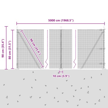vidaXL Συρμάτινη περίφραξη με 13 στηρίγματα 0.8x50 μ Γαλβανισμένος χάλυβας