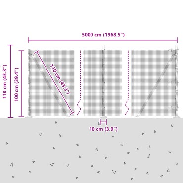 vidaXL Συρματόπλεγμα με Σκυρόδεμα 50x1 m Γαλβανισμένος Χάλυβας Ασημί
