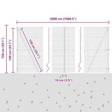 vidaXL Συρματόπλεγμα με 13 Στήλες με Φλάντζες 1.4x50 μ Γαλβανισμένος Χάλυβας