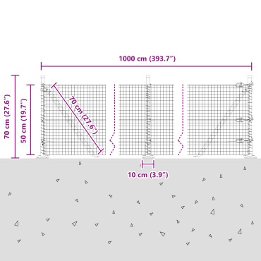 vidaXL Σετ Στυλών Περίφραξης Σετ 2 Γκρι Ατσάλι 10x0.5 μ Ανθεκτικό