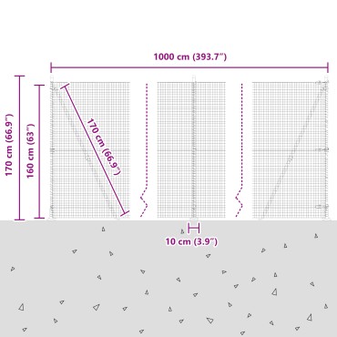 vidaXL Συρματόπλεγμα με 7 Στήλες Γκρι 1.6x10 μ Χάλυβα