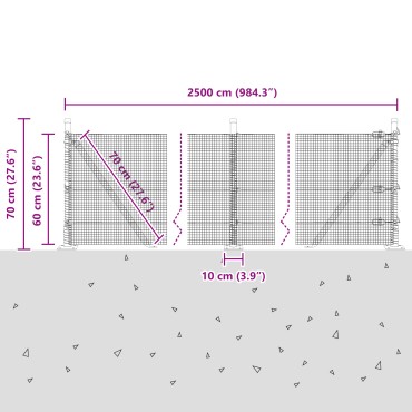 vidaXL Συρμάτινος Φράχτης με 13 Φλάντζες Γκρι 0.6x25 μ Χάλυβας