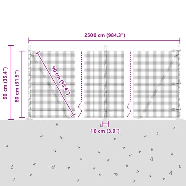vidaXL Συρματόπλεγμα με Σκυρόδεμα 25x0,8 m PVC-Επικαλυμμένο Ατσάλι
