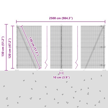 vidaXL Συγκολλητή Περίφραξη με 13 Πόστα Γκρι 1.2x25 μ Χάλυβα