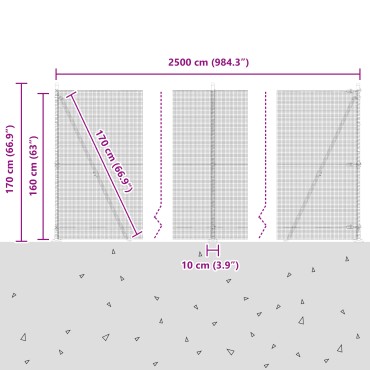vidaXL Συρμάτινος Φράχτης με 13 Στυλούς Γκρι 1.6x2.5 m Ατσάλι
