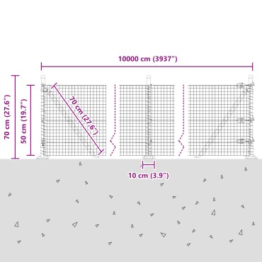 vidaXL Συρματόπλεγμα με 7 Πόδια Φλάγκ Γκρι 0.5x100 μ Χάλυβας
