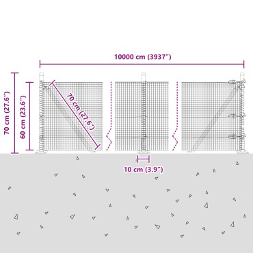 vidaXL Συρματόπλεγμα με 7 Στήλες Γκρι 0.6x100 μ. Ατσάλι