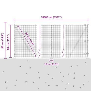 vidaXL Συρμάτινος Φράχτης με 13 Στυλώματα Γκρι 0.8x100 μ Σίδηρος
