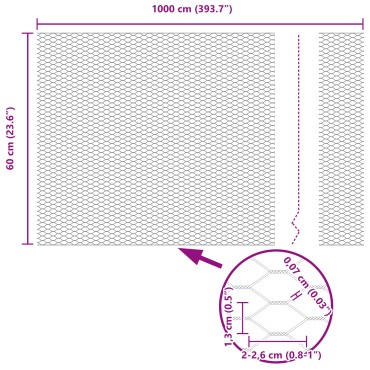 vidaXL Εξαγωνική Περίφραξη Γκρι 0.6x10 μ Χάλυβας, Πόλοι Περίφραξης vidaXL 7 τμχ Γκρι 32 χλστ 100cm Χαλυβδωτό