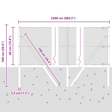 vidaXL Εξαγωνικός Φράκτης Γκρι 0.4x25 μ Ατσάλι