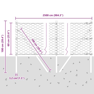 Φράχτης Hexagon vidaXL Γκρι 0.6x25 μ Χάλυβας