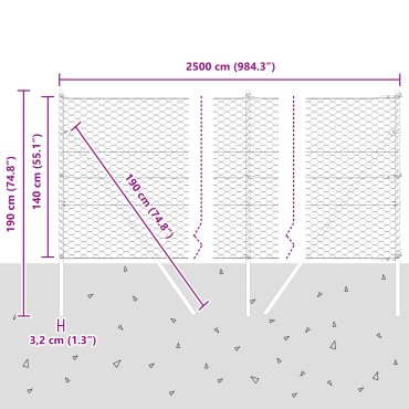 vidaXL Hexagon Fence Γκρι 1.4x25 μ. Χάλυβας