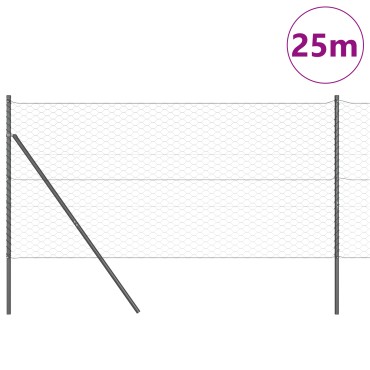 vidaXL Hexagon Fence Γκρι 1.4x25 μ. Χάλυβας
