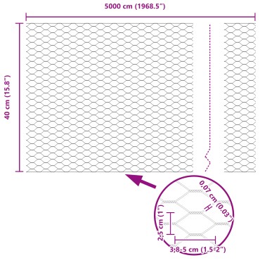 vidaXL Έξιγωνο φράχτη σταθερού εδάφους 50x0,4 μ Γκρι Δίχτυ