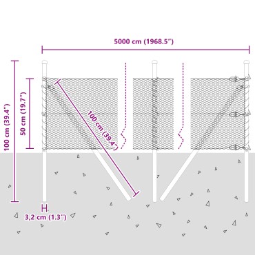 Φράχτης Hexagon vidaXL Γκρι 0.5x50 μ Χάλυβας, Στηλοί φράχτη vidaXL 13 τεμ Πράσινοι 32 μμ 100cm Γαλβανισμένος Χάλυβας