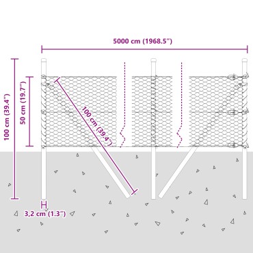 vidaXL Φράχτης Εξάγωνο Γκρι 0,5x50 m Μέταλλο