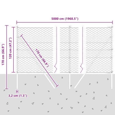 vidaXL Εξάγωνος Φράχτης Γκρι 1.2x50 μ Ατσάλι