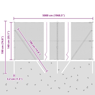 vidaXL Εξάγωνος Φράκτης Γκρι 1.4x50 μ. Ατσάλι
