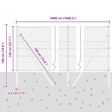 vidaXL Εξάγωνη Περίφραξη Γκρι 1,4x50 μ Χάλυβας