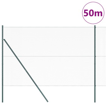 Φράχτης Hexagon vidaXL Γκρι 1.5x50 μ Ατσάλι, Στήλες φράχτη vidaXL 13 τμχ Πράσινες 32 μμ 200cm από Γαλβανισμένο Ατσάλι