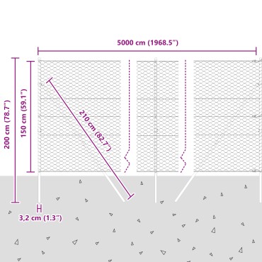 vidaXL Περίφραξη Εξαγώνου Γκρι 1.5x50 m Σιδερένια