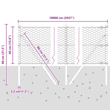 Φράχτης hexagon vidaXL Γκρι 0.4x100 μ Ατσάλι, Πόλοι φράχτη vidaXL 13 τεμ. Πράσινοι 32 mm 80cm Γαλβανισμένο Ατσάλι